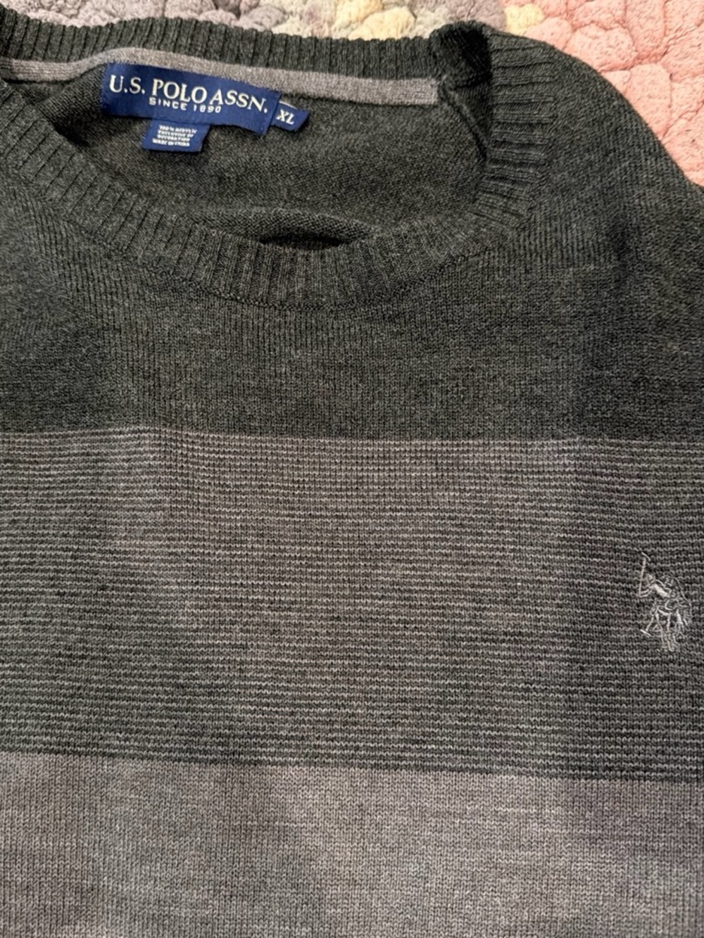 U.S. Polo Assn. Men's Dark Gray Striped Crewneck Sweater